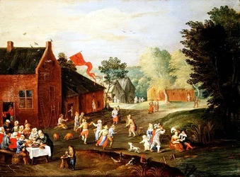 Bønder, der fester i en landsby
