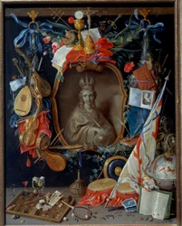 Jomfru omgivet af vanite symboler. Maleri af Jan I Kessel Den gamle mand (1626 - 1679)
