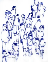 Crowd in Blue, ca. 2024 (blandede medier på papir)