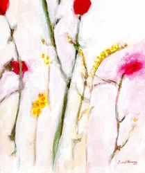 Floral in Orange and Lilac, ca. 2019 (akvarel og kasein på papir)