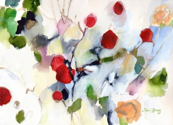 Rose Hips at Christmas II, ca. 2016 (vandmedie på papir)