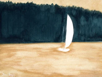 Sejlbåd i Guemes Channel, ca. 2024 (akvarel på papir)