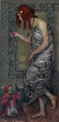 ""La princesse et le singe"" (Prinsessen og aben) Peinture de Janis Rozentals (1866-1916) - 1913 - Olie på lærred Dim 147,5x71 cm Statens kunstmuseum i Letland, Riga