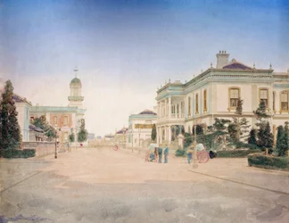 Udsigt over hovedgaden i Yokohama by, ca. 1890 (håndfarvet foto)