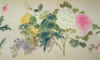 En botanisk undersøgelse af floks og andre blomster (wc på silke)