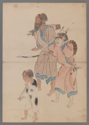 Ainu Hunters (blæk og farve på papir)