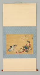 Kurtisane og ledsager vælger kimono
Design, ca. 1700 (farve og blæk på silke)