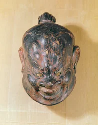 Gigaku maske, Nara Periode (645-794) (polykromt træ)