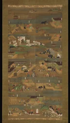 Illustreret biografi om prins Sh?toku, hængende rulle, Kamakura-perioden (1185-1333) (blæk, farve og guld på silke)