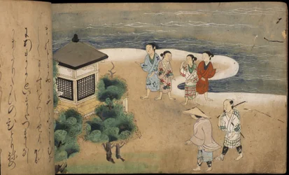 Japanske mænd ved en pagode, illustration fra 