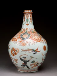 Stor flaskevase, dekoreret i Holland i Imari-stil, Ko-Imari, slutningen af 1600-tallet (lertøj med emaljeoverglasur)