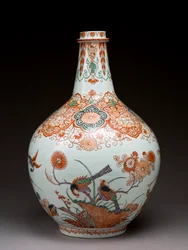 Stor flaskevase, dekoreret i Holland i Imari-stil, Ko-Imari, slutningen af 1600-tallet (lertøj med emaljeoverglasur)