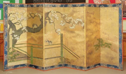 En af et par malede skærme, japansk, slutningen af det 17. eller begyndelsen af det 18. århundrede (se 144895 for par)