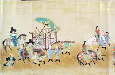 En del af den sjette koreanske ambassade i Japan på tidspunktet for arvefølgen i Tokugawa Ietsuna i 1651, muligvis af Kano Masanobu (1625-94) 1655-57 (rullemaleri)