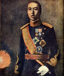 Portræt af kejser Hirohito (1901 - 1989) under regentperioden. Japansk presse i 1930