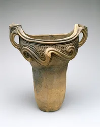 Potte med hvirveldesign, ca. 7500-300 f.Kr. (lavbrændt keramisk ler)