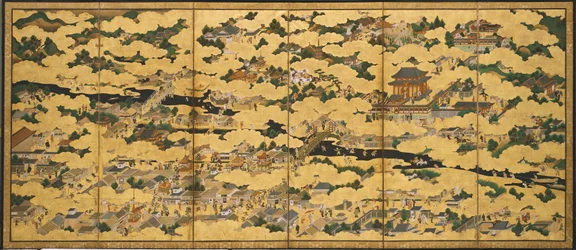Rakuchu rakugai zu (Scener i og omkring hovedstaden)
hovedstaden), anden halvdel af det 17. århundrede (blæk, farve og guld på papir)