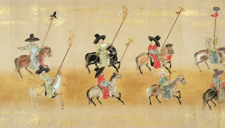 Sjette koreanske ambassade til Japan i Meireki 1 på tidspunktet for Tokugawa Ietsunas arvefølge i 1651, muligvis af Kano Masunobu (1625-94) (scroll-maleri) (detaljer) (se også 79778)