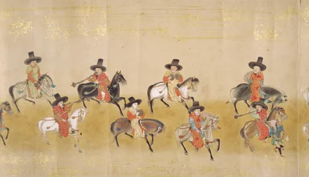 Sjette koreanske ambassade til Japan i Meireki 1 på tidspunktet for Tokugawa Ietsunas arvefølge i 1651, muligvis af Kano Masunobu (1625-94) (rullemaleri) (detaljer)