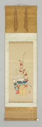 To japanske dukker og en blomstrende Gren, slutningen af 1700-tallet (farve på silke)