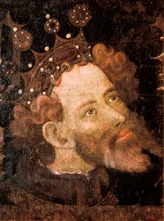 Peter IV af Aragon, detalje af et tempera på træ af Jaume Mateu
