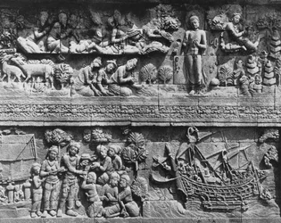 Borobudur-templet relief af Bodhisattva-badning (sten)