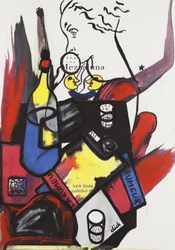 Long Distance Phone Call, 2015 (mixed media på akvarelpapir monteret på panel med opskrift på bagsiden)