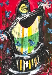 Sufi Summer Camp, 2016 (mixed media på akvarelpapir monteret på panel med opskrift på bagsiden)