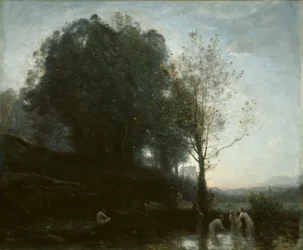 Badende nymfer og barn