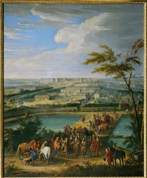 Byen og slottet i Versailles ... (maleri på lærred)