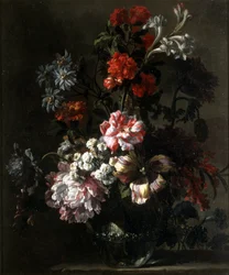Et blomsterstilleben (olie på lærred)