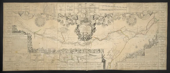 Kort over Canal de Languedoc, der forbinder Atlanterhavet med Middelhavet, dedikeret og præsenteret for M.GRS Estates of Languedoc