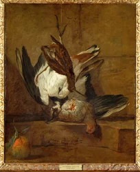 Vanneau huppe, perdrix grise, becasse et bigarde - huppoe, agerhøne (maleri på lærred)