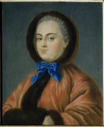 Vinter. Portræt af prinsesse Daria Alexeyevna Golitsyna (1724-1798). (Vinterportræt af prinsesse Daria Alexeyevna Golitsyna). Værk af Jean Francois Samsois (aktivt midten af ​​1700-tallet), pastel på pap