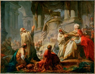 Jeroboam ofrer til afguderne (maleri på lærred)