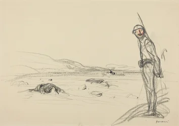 Langs Marne, sandsynligvis 1918 (farvekridt på papir)