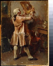 En malerelsker. (En maleri elsker). Maleri af Ernest Jean Louis Meissonier (1815-1891). Olie på træ, fransk kunst. Regionalt kunstmuseum, Chernigov