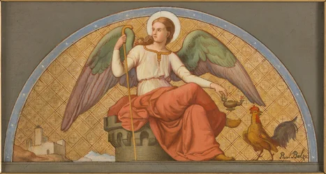 Skitse til Sankt Josefs Kirke: Englen for mildhed og kyskhed - Sankt Josefs apoteose - Englen for årvågenhed og trofasthed