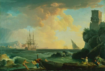 Havnescene fra Middelhavet med fiskere