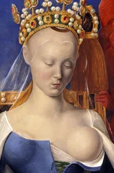 Detalje af den ammende jomfru afbildet som Agnes Sorel (efter jomfruen fra Antwerpen, af Jean Fouquet, ca. 1452-1455)