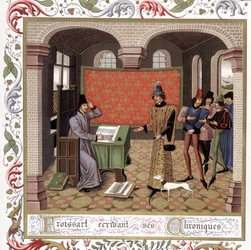 Froissart skriver sine krøniker - Miniature, middelalder
