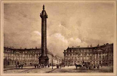 Udsigt over kopien af Trajans kolonne på Place Vendome, udgivet af Auguste Bry (litho)