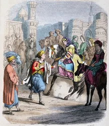 Emina Nosratli attend son fils victorieux Ibrahim Pacha (1789-1848), de retour au Caire apres la campagne arabe en 1818 - Emina El Nosratli (mor til Ibrahim Pasha) venter på sin søns sejrrige hjemkomst til Cairo efter hans arabiske felttog i 1818. Akvarel 