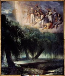 Sankt Helenes grav: allegori til begravelsen af Napoleon. Maleri af Jean Alaux kaldet romeren (1786-1864)