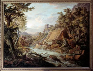 Landscape and river. Painting by Jean Antoine Constantindani