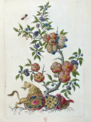 Tegning fra en kinesisk vase: gren af blomster. Maleri af Jean Antoine Fraisse (1700-tallet)