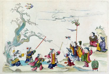 Tegning fra en kinesisk vase: fest. Maleri af Jean Antoine Fraisse (1700-tallet)