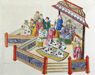 Scene foran Herren. Tegningen kommer fra en kinesisk vase. Maleri af Jean Antoine Fraisse (1700-tallet)