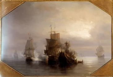 Søkamp af ridderen Marc-Antoine de Saint-Pol Hecourt (1665-31 oktober 1705), 31/10/1705 Han gav sit navn til den nærliggende by Saint-Pol-sur-Mer (Saint Paul sur mer). Maleri af Theodore Gudin (1802-1880) 1800-tallet. Paris, Musee de la Marine