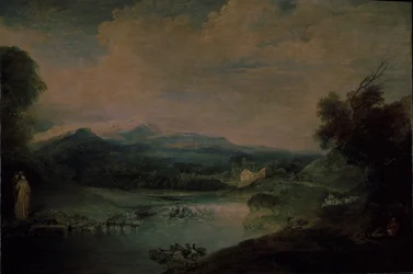 Landskab med vandfald, ca 1714